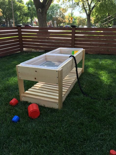 Water Table Diy, Ikea Bins, Kids Water Table, Mud Kitchen For Kids, Kids Yard, Diy Mud Kitchen, Wendy House, Water Tables, Outdoor Play Area