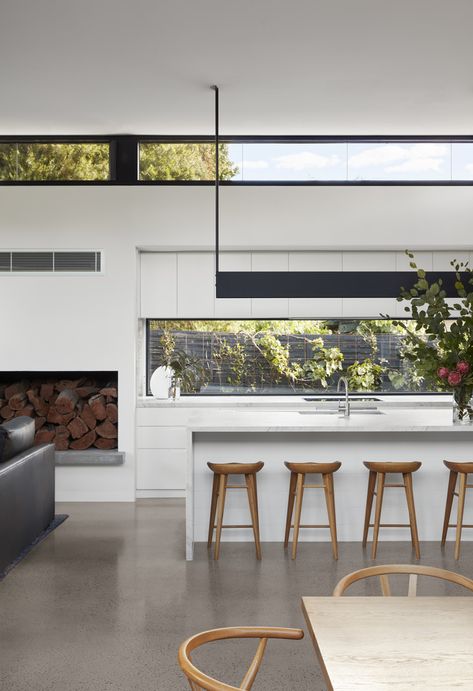 Window Backsplash, Modern Kitchen Window, Concrete Houses, Ultimate Kitchen, House Extension, Modern Kitchens, Australian Homes, Open Kitchen, Scandinavian Interior