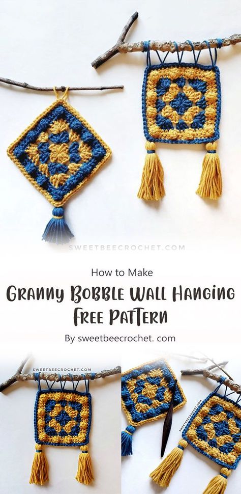 Learn to make a cute Granny Bobble Wall Hanging with sweetbeecrochet. com’s free pattern. This wall hanging is easy enough for beginners and expert crocheters alike. Step by step instructions help you create this gorgeous wall hanging! Granny Square Wall Hanging, Colorful Granny Square, Crochet Wall Hanging, Crochet Beautiful, Cute Diy Projects, Crochet Wall Hangings, Pattern Ideas, Crochet Square, Unique Crochet