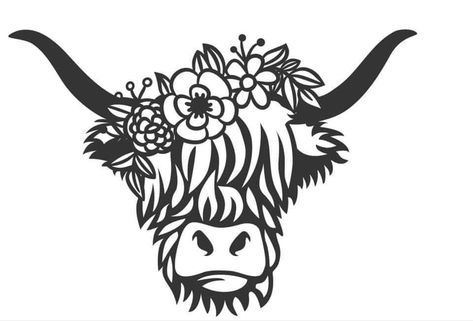 Highland Cow Tattoo, Cricut Animals, Cow Tattoo, Cow Drawing, Cow Svg, Wood Burn Designs, Image Svg, Cricut Fonts, A Cow