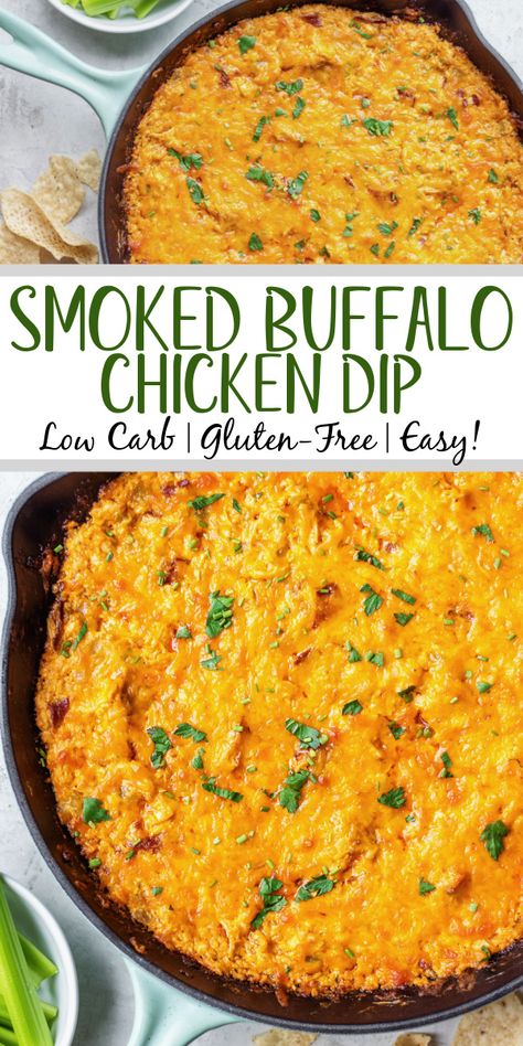 This smoked buffalo chicken dip recipe is so easy and always a crowd pleaser! With only 10 ingredients, it's a simple appetizer that can also be used in tacos, quesadillas, wraps and more. It doesn't take all day on the smoker making it perfect for a family summer gathering, and cooking it on a pellet grill infuses the perfect amount of smoke flavor! It's also low carb and gluten free! #buffalochickendip #smokerbuffalochickendip #buffalochickenrecipes Smoked Buffalo Chicken, Buffalo Chicken Dip Easy Recipes, Healthy Dip Recipes, On The Smoker, Buffalo Chicken Dip Easy, Simple Appetizer, Chicken Melts, Buffalo Chicken Recipes, Chicken Dip Recipe