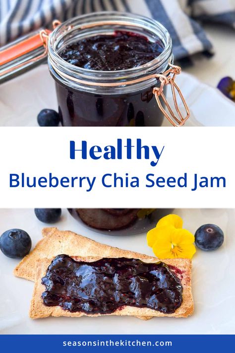 Learn how to make our Healthy Blueberry Chia Seed Jam Recipe without refined sugar! This easy, step-by-step guide offers a nutritious twist on traditional jam, perfect for beginners. Enjoy the rich, natural sweetness of blueberries combined with the health benefits of chia seeds. Savory Chia Seed Recipes, Chia Seed Nutrition, Blueberry Chia Seed Jam, Blueberry Chia Jam, Chia Seed Jam Recipe, Chia Jam Recipe, Benefits Of Chia Seeds, Benefits Of Chia, Blueberry Jelly