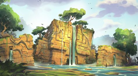 ArtStation - Jungle Temple, Andrew Bosley Jungle Temple, Maya Art, Jungle Art, Fantasy Setting, Wow Art, Arte Fantasy, Ancient Ruins, Environment Design, Environment Concept Art