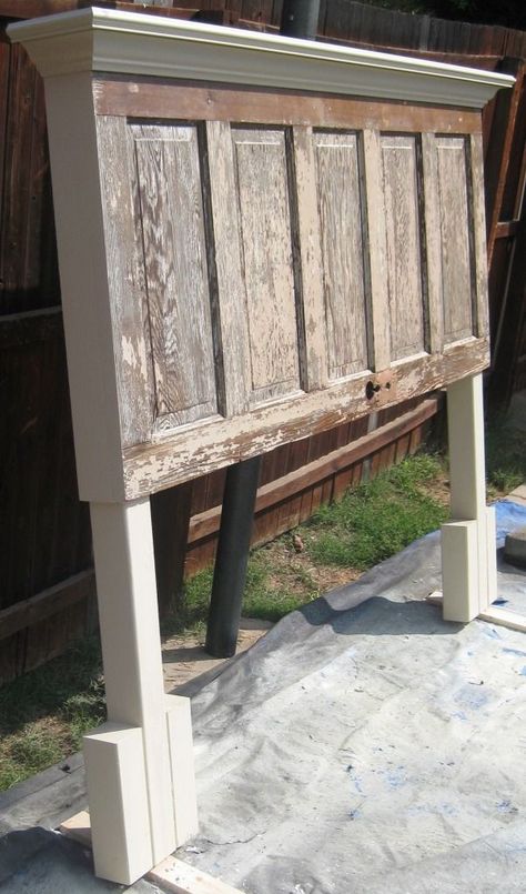 Headboard made to fit either a king or queen size bed using a 90+ yr old door by Vintage Headboards.  Contact us at 972.668.2603 to make your purchase. Old Door Headboard, Headboard From Old Door, Door Headboard, Doors Repurposed, Diy Headboards, Diy Headboard, Shabby Chic Bedrooms, Old Door, Old Doors