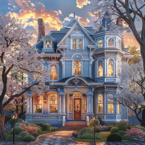 15+ Exterior Wall Paint Designs with Cool Blues and Gentle Grays for a Serene Look • 333+ Art Images Vintage House Colors Exterior, Exterior Wall Paint, Vintage Floor Plans, Victorian Homes Exterior, Luxurious Houses, Loft House Design, Colonial Mansion, Anime House, Colonial Design