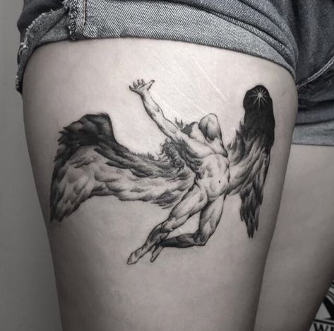 Fall Of Icarus Tattoo, Led Zeppelin Icarus, Icarus Tattoo, Tattoo Minimalist, Mythology Tattoos, Greek Tattoos, Body Tattoo, Tattoo Women, Dark Tattoo