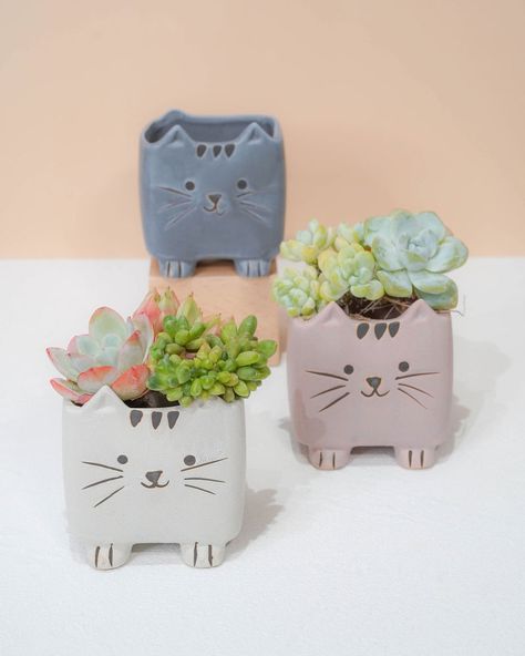 Cartoon Cats, Handmade Planter, Animal Planters, Plant Delivery, Unique Planter, Ceramic Pots, Cat Crafts, For Your Love, Diy Clay Crafts