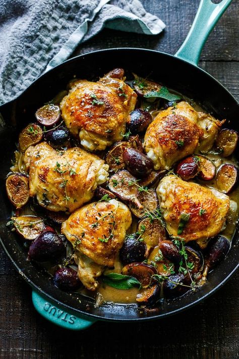 egant yet simple, Braised Chicken with Fresh Figs requires only 25 mins of hands on time before baking in the oven. Perfect for entertaining. Dried Fig Recipes, Cooking With Wine, Feasting At Home, Red Liquid, Poultry Dishes, Fig Recipes, Jam Jars, Kitchen Fun, Braised Chicken