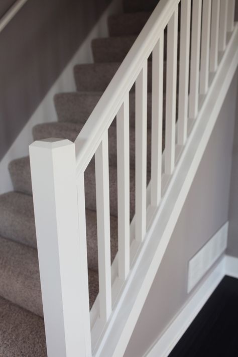 White Banister, Banister Remodel, White Staircase, Stair Banister, White Stairs, Stairs Design Interior, Stair Rail, Staircase Remodel, Staircase Makeover