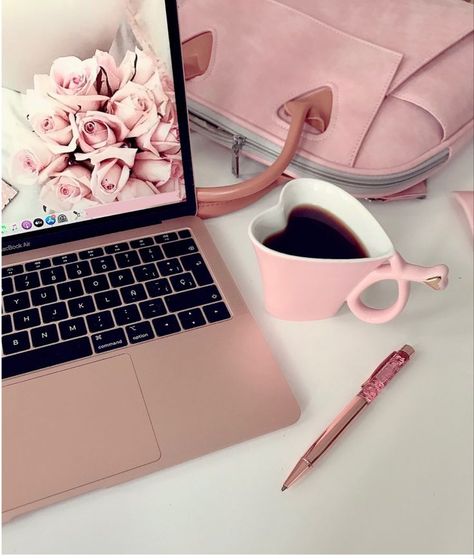 👩🏼‍💻💕☕️ | Pink macbook, Pink laptop, Baby pink aesthetic Work Out Pink Aesthetic, Pastel Pink Office Aesthetic, Pink Aesthetic Photography, Laptop And Coffee Photography, Pink Work Aesthetic, Macbook Pink Aesthetic, Pink Macbook Aesthetic, Pink Laptop Aesthetic, Pink Aesthetic Business