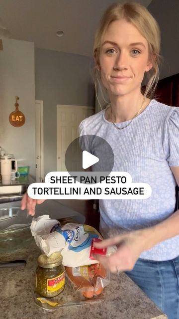 Sausage Tortellini Sheet Pan, Sheet Pan Tortellini, Sheet Pan Tortellini And Sausage, Pesto Casserole Recipes, Tortellini And Smoked Sausage Recipes, Tortellini Sheet Pan Dinner, Sausage Tortellini Bake, Sausage Pesto Tortellini, Smoked Sausage Cheese Tortellini