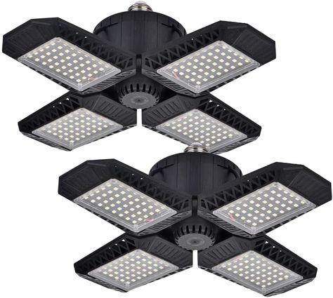 2 Pack LED Garage Lights, 80W Deformable LED Garage Ceiling Lights with 4 Adjustable Panels, 8000LM E26 LED Shop Lights for Garage, Basement, Barn, High Bay Light (Black, 2PACK) - - Amazon.com Garage Ceiling Lights, Garage Light Fixtures, Garage Lights, Shop Light Fixtures, Garage Ceiling, Led Garage Lights, High Bay Lighting, Led Shop Lights, Garage Lighting