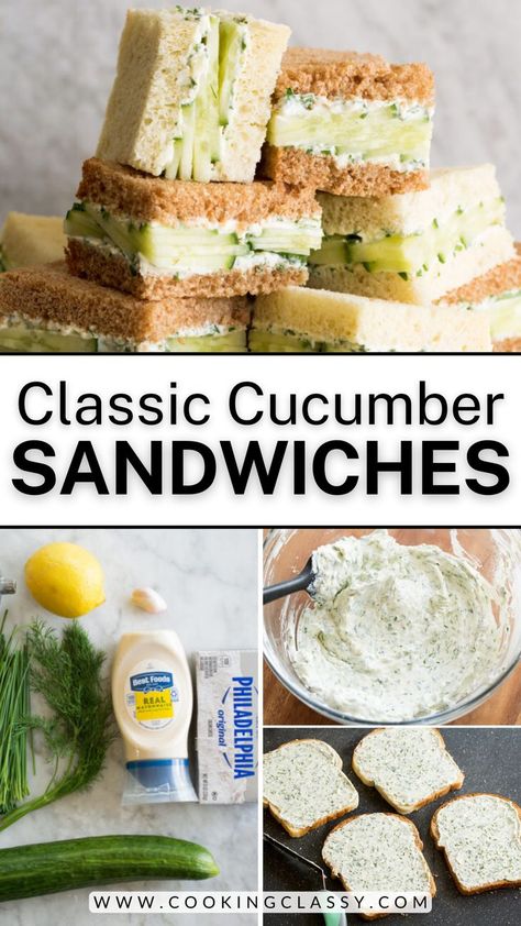 Classic Cucumber Sandwiches! Light, refreshing, and unbelievably easy to make, they’re a staple finger food for afternoon tea, baby showers, bridal showers, picnics, and every occasion in between! Cucumber Tea Sandwiches Recipes, Tea Party Sandwiches Recipes, Cucumber Sandwiches Recipes, Cucumber Tea Sandwiches, Tea Party Sandwiches, Tea Sandwiches Recipes, Picnic Sandwiches, Easy Teas, Easy Sandwich Recipes