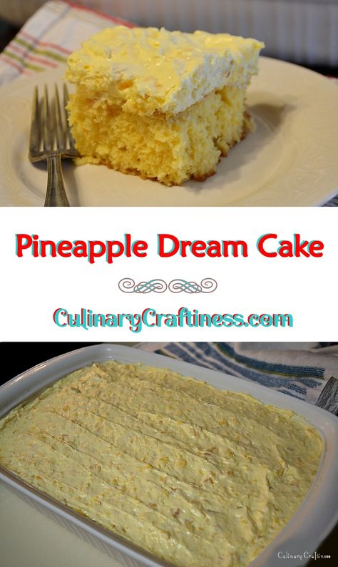 Pineapple Dream Cake with Pineapple Cream Cheese Topping – Culinary Craftiness Pineapple Sunshine Cake Recipe, Pineapple Dream Cake, Banana Pudding Cream Cheese, Crushed Pineapple Cake, Cream Cheese Cake Recipes, Easy Pineapple Cake, Pineapple Cream Cheese, Pineapple Dream, Pineapple Dream Dessert