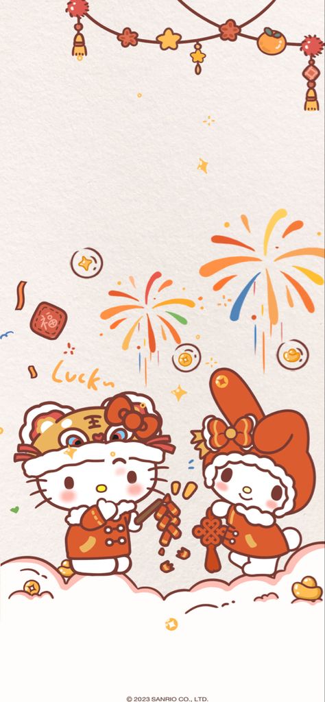 Hello Kitty Year Of The Dragon, Year Of The Dragon Wallpaper, Cute New Year Wallpaper, Sanrio Chinese New Year, Sanrio New Year, Sanrio Christmas Wallpaper, Sanrio Winter Wallpaper, Hello Kitty New Year, Sanrio Holiday