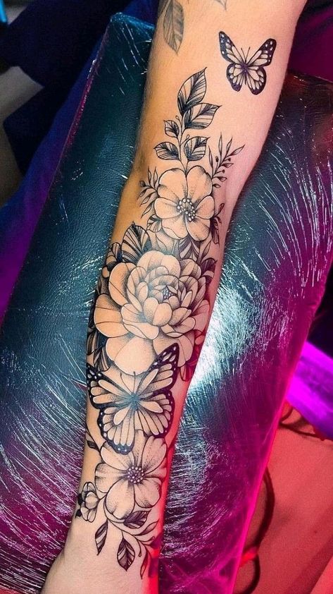 Butterfly Tattoos On Arm, Wrist Tattoo Cover Up, Arm Sleeve Tattoos For Women, Tattoos For Women Half Sleeve, Writing Tattoos, Tattoos For Black Skin, Forearm Tattoo Women, Pretty Tattoos For Women, Tatuaje A Color