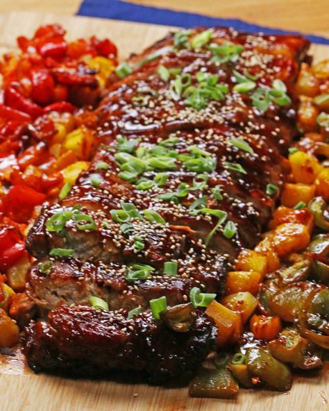 21 Easy Sheet Pan Recipes That Come Together Quickly Back Ribs, Baby Back Ribs, Bbq Ribs, How To Cook Steak, Sheet Pan Recipes, Sweet And Sour, Pork Ribs, Roasted Veggies, Meat Dishes