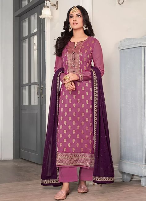 Buy Dola Silk Palazzo Style Pakistani Salwar Kameez Online Green Anarkali Dress, Salwar Kameez Online Shopping, Silk Kurti Designs, Silk Kurti, Georgette Dupatta, Pink Trousers, Salwar Kameez Online, Pakistani Salwar Kameez, Designer Kurtis