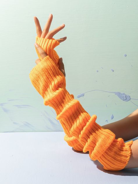 Orange    Acrylic      Women Accessories Yellow Aesthetic Accessories, Yellow Fingerless Gloves, Fingerless Gloves Aesthetic, Aesthetic Gloves, Kidcore Accessories, Blondie Lockes, Gloves Aesthetic, Orange Gloves, Fancy Gloves