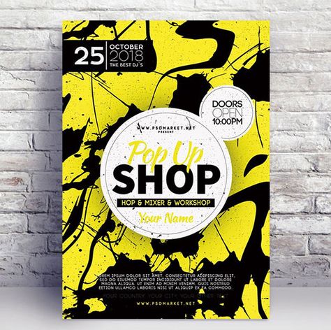 Pop Up Store Flyer - PSD Template - Flyer Templates - Free PSD Templates Pop Up Flyer, Store Flyers, Best Dj, App Template, Flyer Poster, Psd Template Free, Poster Templates, Graphic Design Resources, Pop Up Store