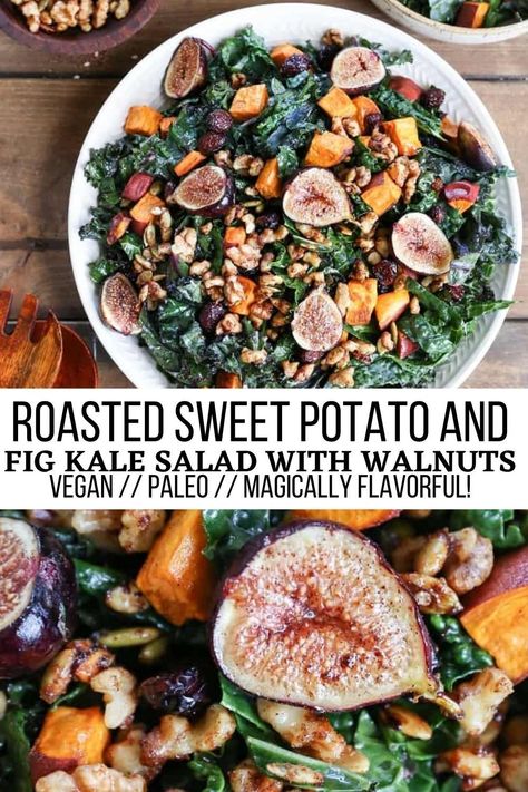 Sweet Potato And Kale Salad, Sweet Potato Kale Salad, Potato Kale Salad, Salad With Candied Pecans, Skillet Food, Candied Pecans For Salad, Pepper Skillet, Sweet Potato And Kale, Df Recipes