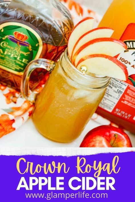 Crown Royal Apple Cider, Apple Fall Drinks, Apple Crown Royal Drinks, Crown Royal Recipes, Crown Drink, Spiked Apple Cider Recipe, Crown Royal Apple, Crown Royal Drinks, New Years Eve Drinks