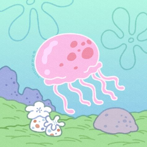 Sponge Bob Jelly Fish Painting, Jelly Fish From Spongebob, Spongebob Jellyfish Drawing, Sponge Bob Jelly Fish, Jelly Fish Spongebob, Spongebob Clouds, Spongebob Jellyfish Painting, Jellyfish From Spongebob, Spongebob Jellyfish Tattoo