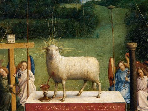 Agnus Dei (Lamb of God) – Art & Theology Ghent Altarpiece, Van Eyck, Jan Van Eyck, Agnus Dei, Art Sacre, The Lamb, Medieval History, John The Baptist, Sacred Art