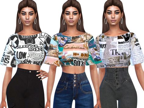 Clothes Cc, Sims 4 Downloads, Sims 1, Female Clothing, Cc Sims, Sims 4 Custom Content, Print Crop Tops, Custom Content, The Sims Resource