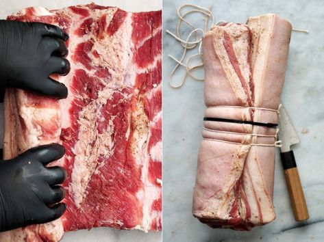 How to make the best tasting pancetta at home - step by step instructions. Deli Meat Recipes, Grilled Beef Recipes, Food Preserving, Smoked Food, Homemade Sausage, Grilled Beef, Smoked Food Recipes, Side To Side, Deli Meat