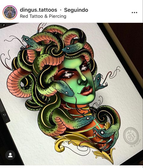 Colored Tattoo Design, Medusa Tattoo Design, Buddha Tattoo Design, Medusa Gorgon, Album Artwork Cover Art, Buddha Tattoo, Medusa Tattoo, New School Tattoo, Tattoo Art Drawings