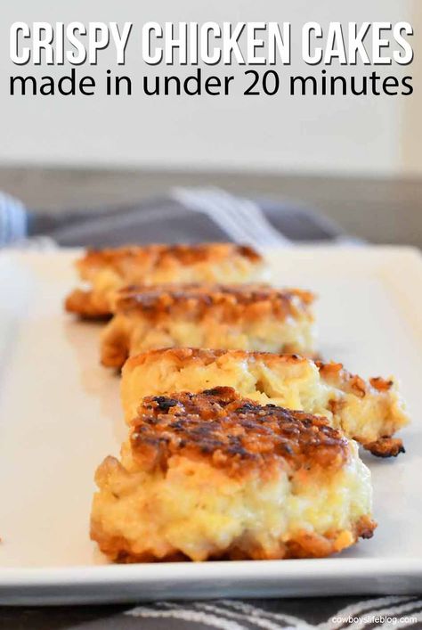 Crispy Chicken Cakes made in under 20 minutes #friedchicken #chickencakes #airfryer #chickendinner #20minutedinner Fried Chicken Cake, Chicken Cakes, Chicken Fritters Recipe, Chicken Patty Recipes, Chicken Fritters, Easy Fried Chicken, Can Chicken Recipes, Keto Fried Chicken, Chicken Cake