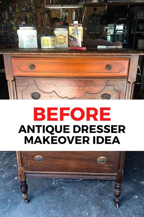 Looking for furniture makeovers inspiration? check out this old wood scratched dresser before and after transformation to see how a little white paint can go a long way in updating this tall dresser on a budget. #diy #dresser #makeover Tall Dresser Makeover, Refinished Bedroom Furniture, Antique Dresser Makeover, Steam Bending Wood, Scratched Wood, Diy Dresser Makeover, Diy Accent Wall, Dressers Makeover, Shaker Style Doors