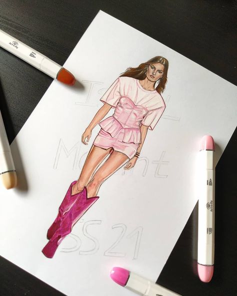 Isidora on Instagram: “Isabel Marant SS21💖 . . . fashionsketches #fashiondrawing #fashionillustrator #fashioncoloring #fashionillustration #illustration…” Fashion Sketchbook Inspiration, Fashion Infographic, Fashion Design Books, Fashion Figure Drawing, Fashion Illustration Watercolor, Fashion Jobs, Fashion Drawing Tutorial, Dress Illustration, Fashion Design Sketchbook