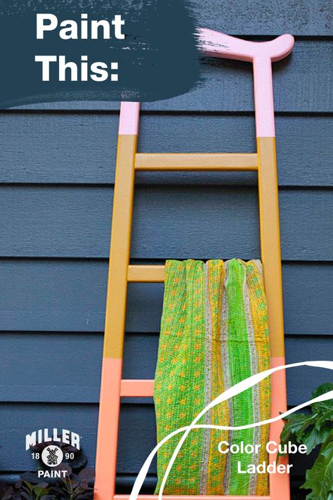 Turn a nondescript ladder into a colorful statement piece! Bring the decorative ladder outside as part of a backyard oasis for hanging lightweight blankets to keep guests warm on chilly summer nights. Decorative Ladder, Color Cube, Lightweight Blanket, Backyard Oasis, Summer Nights, Diy Painting, Ladder Decor, Statement Pieces, Oasis