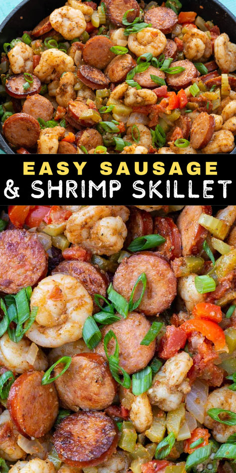 It's the perfect healthy, quick dinner! This Creole Shrimp and Sausage Skillet is the perfect 20 minute dinner recipe! This dish is packed with smoked sausage, tender shrimp, and vegetables in a buttery cajun sauce! Shrimp And Sausage Skillet, Sausage And Shrimp Recipes, Creole Shrimp, Low Carb Shrimp Recipes, Sausage Skillet, Keto Shrimp Recipes, Shrimp And Sausage, Smoked Sausage Recipes, Cajun Sauce