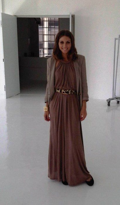 olivia palermo. well styled. Halter Dress With Jacket, Brown Halter Dress, Olivia Palermo Johannes Huebl, Taupe Maxi Dress, Olivia Palermo Johannes, Estilo Olivia Palermo, Johannes Huebl, Olivia Palermo Lookbook, Dress With Jacket