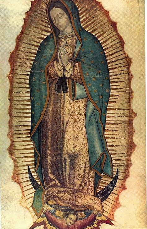 Virgen De Guadalupe Tattoo Ideas, Mary Of Guadalupe, Guadalupe Tattoo, Icon Corner, Lady Guadalupe, Mary Art, Simple Sayings, Mary Tattoo, Vintage Holy Cards