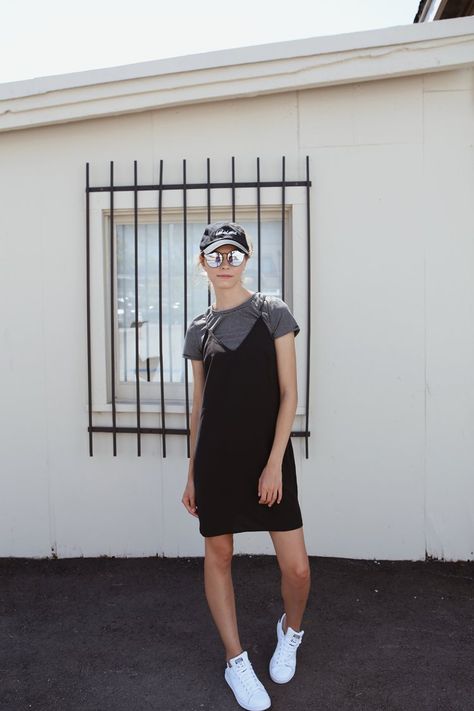 20 Ways To Wear Slip Dresses - Society19 Dress Over Tshirt, Dress With Shirt Underneath, Gold Slip Dress, Dress With Shirt, Slip Dress Outfit, Pyjama Trend, Sheer Slip Dress, Outfits To Try, 90's Fashion