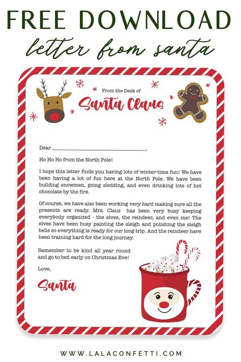 From the desk of Santa Claus! This super cute letter from santa is ready to download and print! Fill in the child's name and you're ready to go! The free letter from santa download also comes with a nice list card and a naughty list warning card! This Christmas letter template is the perfect Christmas letter from Santa printable. #christmasforkids #christmasdownload #letterfromsanta #santaletterdownload Christmas Letter From Santa, Free Letters From Santa, Christmas Letter Template, Santa Printable, Free Christmas Coloring Pages, Letter From Santa, Cute Letter, Baby Animal Drawings, Christmas Download