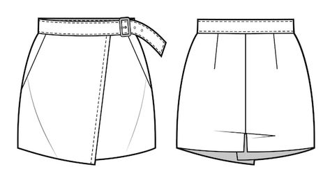 Shorts Technical Drawing, Technical Sketch, Short Wrap Skirt, Fashion Vector, Flat Sketches, Women Shorts, About Women, Shorts Pants, Pants Design