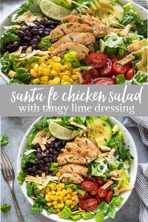 Santa Fe Chicken Salad, Santa Fe Chicken, Salad With Chicken, Salad Buah, Best Salad Recipes, Salad Recipes For Dinner, Main Dish Salads, Lime Dressing, Lunch Salads