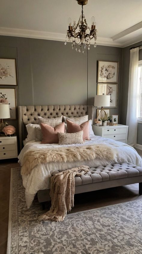 Bedroom Inspirations With Vanity, Grown Up Bedroom Ideas For Couples, Moms Bedroom Ideas, Cute Bedroom Ideas For Women, Athletic Bedroom, Queen Size Bedroom Ideas, Realistic Bedroom Ideas, Comfy Cozy Bedroom Ideas, Single Woman Bedroom Ideas