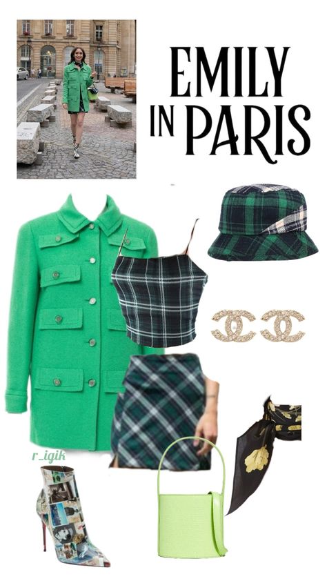 Emily in Paris outfit 1 season 5 episode with green coat, green hat and green bag Emily In Paris Outfits Inspiration, Emily En Paris, Emily Outfit, Emily In Paris Inspired Outfits, Emily Outfits, City Clothes, Dress Fashion Photography, Emily In Paris Fashion, Emily Cooper