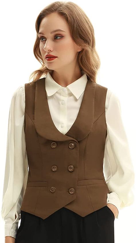 [Ad] Amazon.Com: Dark Brown Dressy Waistcoat For Women Vintage Stretchy Vest : Clothing, Shoes And Jewelry #womensvestoutfitdressy Womens Vest Outfit Dressy, Wedding Magician, Concert Wedding, Womens Tailored Suit, Band Performance, Women Waistcoat, Back Adjustment, Vest Outfits For Women, Double Breasted Vest