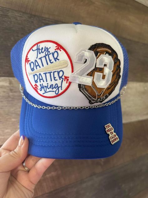 Trucker Hat Bar, Baseball Fits, Hat Inspiration, Hey Batter Batter, Hat Bar, Patch Hats, Custom Patch, Team Party, Custom Trucker Hats