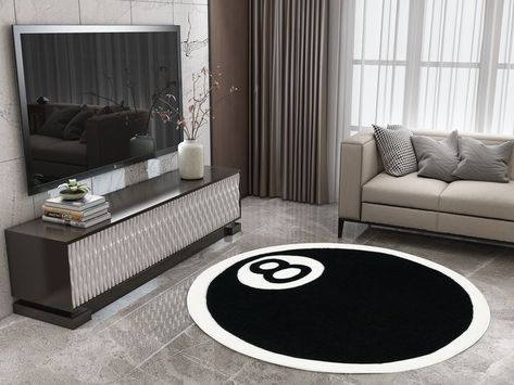 Eight Ball Rug, Eight Ball, Living Place, Round Carpet, Workplace Design, Carpet Home, Into Art, 8 Ball, Apartment Room