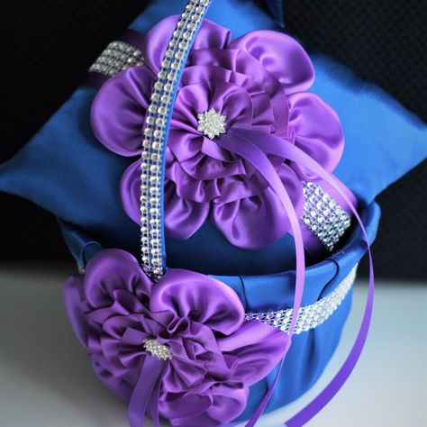 Blue Flower Girl Basket, Plum Wedding Dresses, Purple Wedding Ring, Blue Wedding Ceremony, Royal Purple Wedding, Purple Wedding Rings, Blue Wedding Dress Royal, Cream Wedding Flowers, Blue Purple Wedding