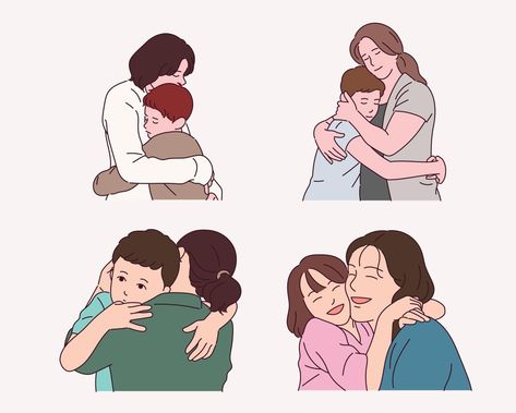 Families who warmly hug each other. Hugging Each Other Drawing, Hug Each Other, Study English Language, English Study, English Language, Vector Art, Vector Free, This Is Us, Royalty Free