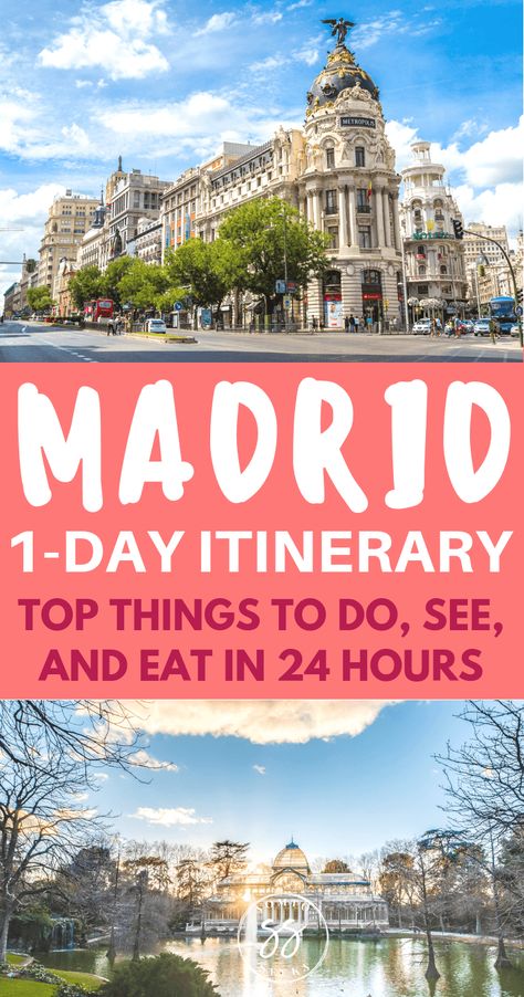 Planning a visit to Madrid, Spain but only have one day to spend? No worries! This Madrid one day itinerary will show you top things to do, see, and eat in 24 hours. Discover the top places to visit, such as the Prado Museum, Retiro Park, and the Royal Palace. Also, find out out must-try restaurants serving delicious Spanish favorites like tapas. Read on to learn how to plan the perfect one-day Madrid itinerary. #madrid #spaintravel #itinerary Madrid Itinerary, Balcony Painting, Travel Madrid, Spain Honeymoon, Travel In Spain, Madrid Spain Travel, Prado Museum, Retiro Park, Spain Itinerary